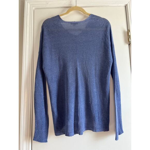 Eileen Fisher Blue Linen Blend Long Sleeve V-Neck Sweater Sz S - Picture 6 of 6